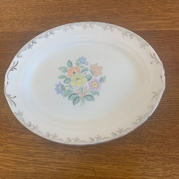 Crown Potteries Co. platter serving dish Flowered - Picture 1 of 7